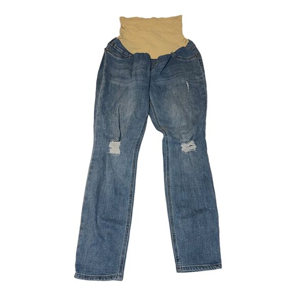 Indigo Blue Maternity Distressed Denim Stretch Jeans Sz Large Secret Fit Belly - Picture 1 of 6
